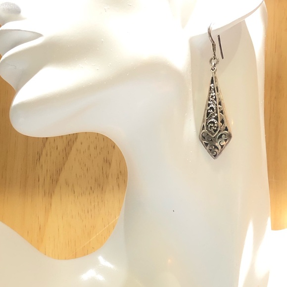 LOIS HILL Drop Dangle Sterling Oxidized Granulated & Cutout Overlapping Earrings - Picture 14 of 17